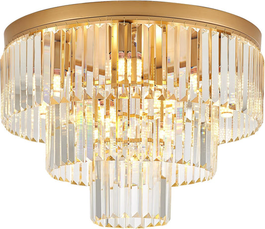 10-Light Gold Crystal Ceiling Light Fixture for Modern Homes