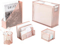 Rose Gold Desk Organizer Set - Cute 5 Piece Office Supplies
