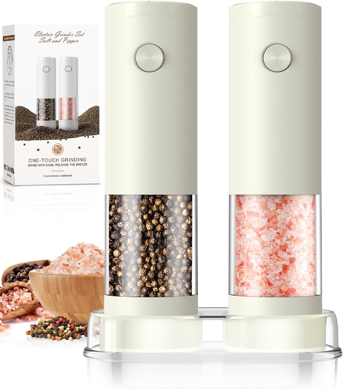 Electric Salt and Pepper Grinder Set with Adjustable Coarseness