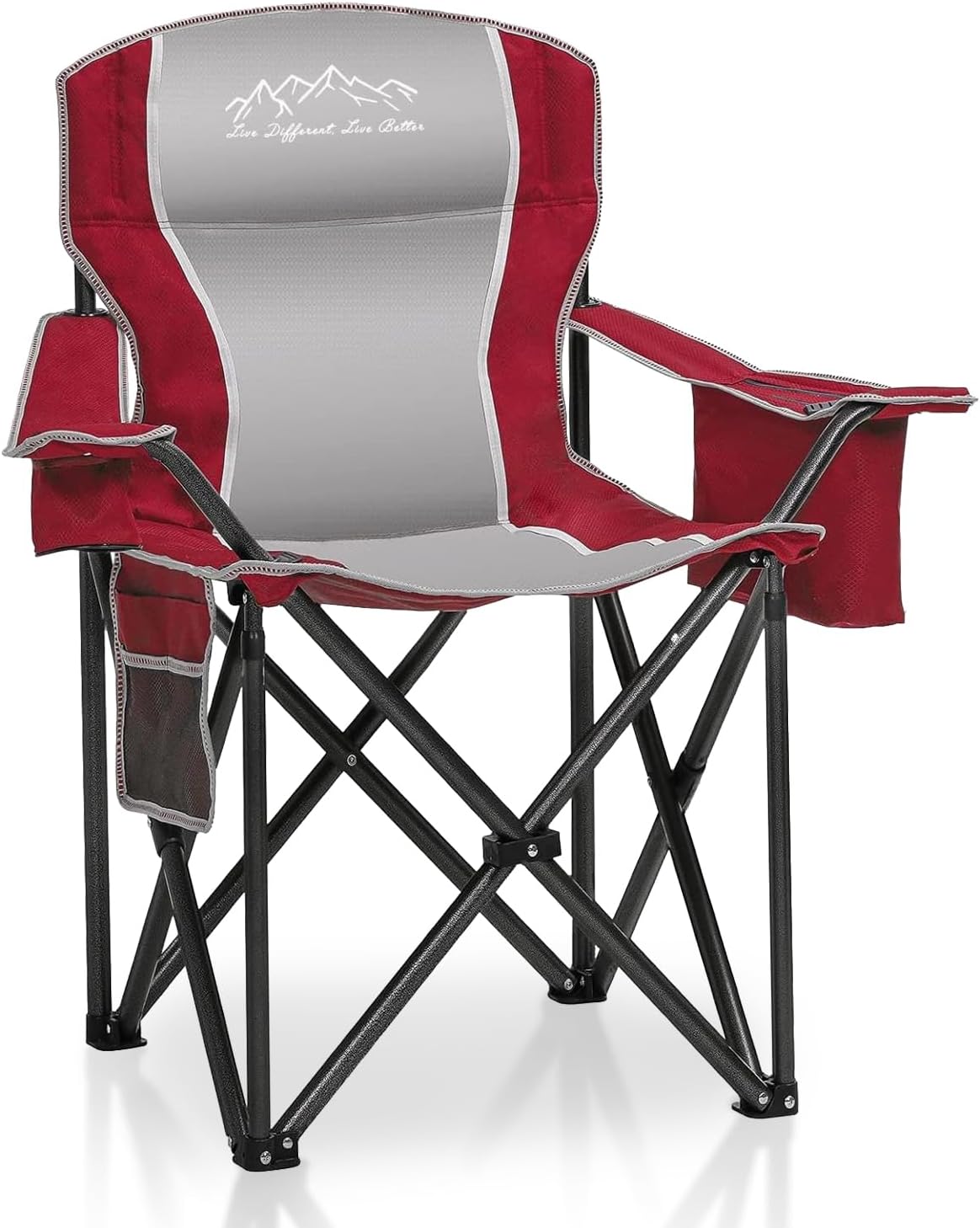 Folding Camping Chair Heavy Duty Padded with Cooler Bag and Cup Holder