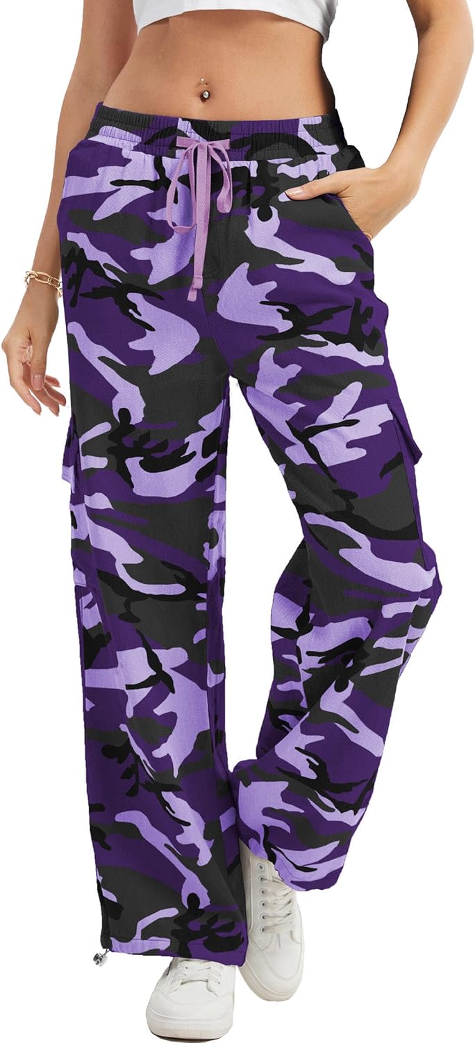 Camo Pants Women High Waisted Wide Leg Casual Y2K Style