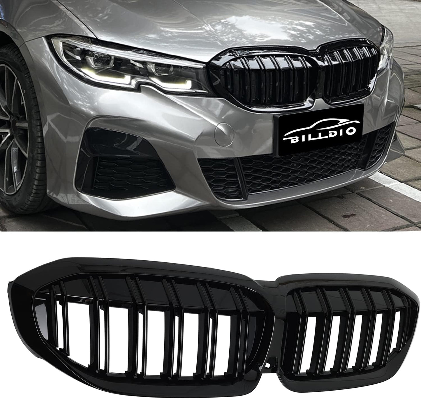 Front Kidney Grille Glossy Black Grill for BMW 3 Series G20 2019-2022