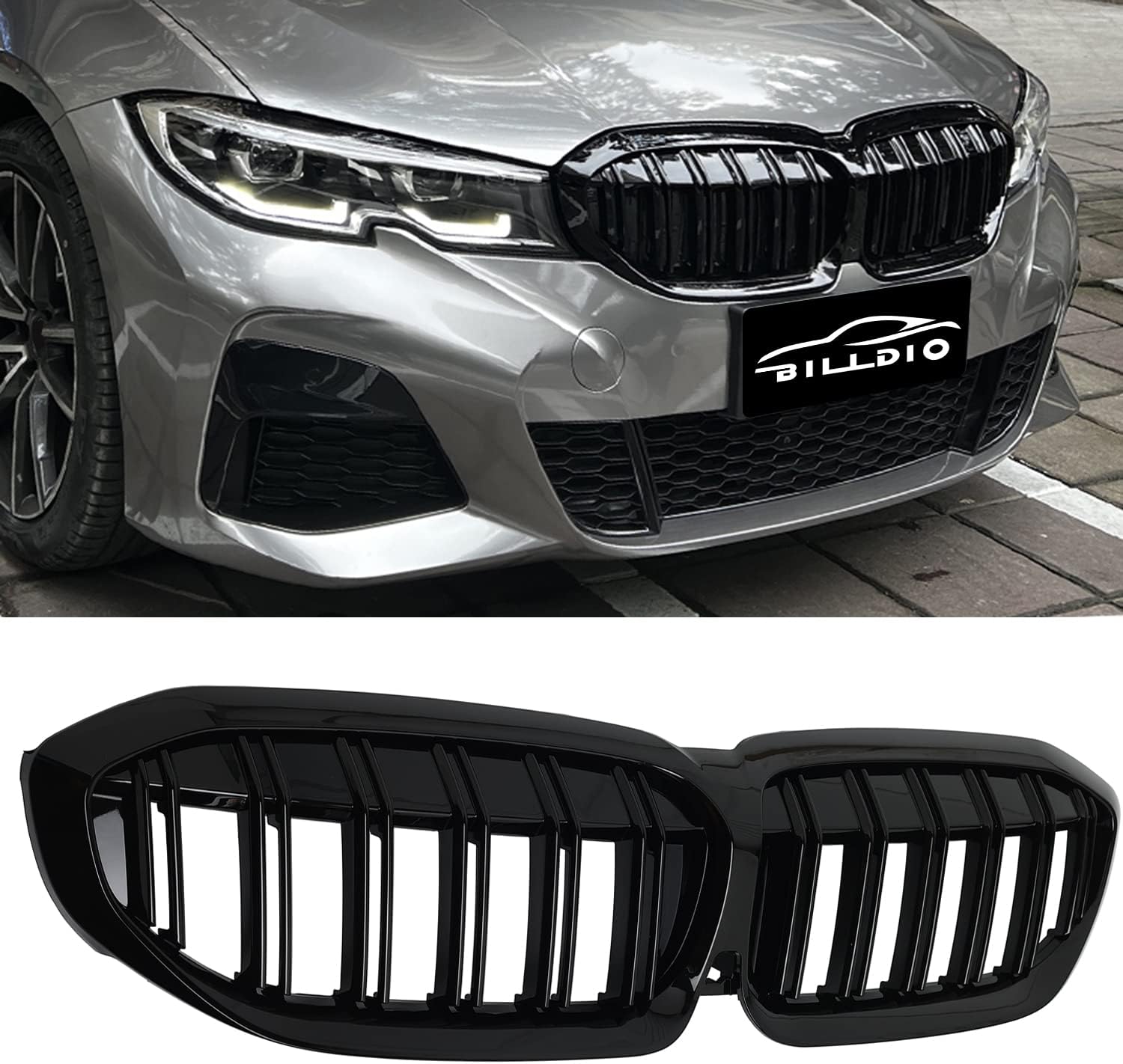 Front Kidney Grille Glossy Black Grill for BMW 3 Series G20 2019-2022