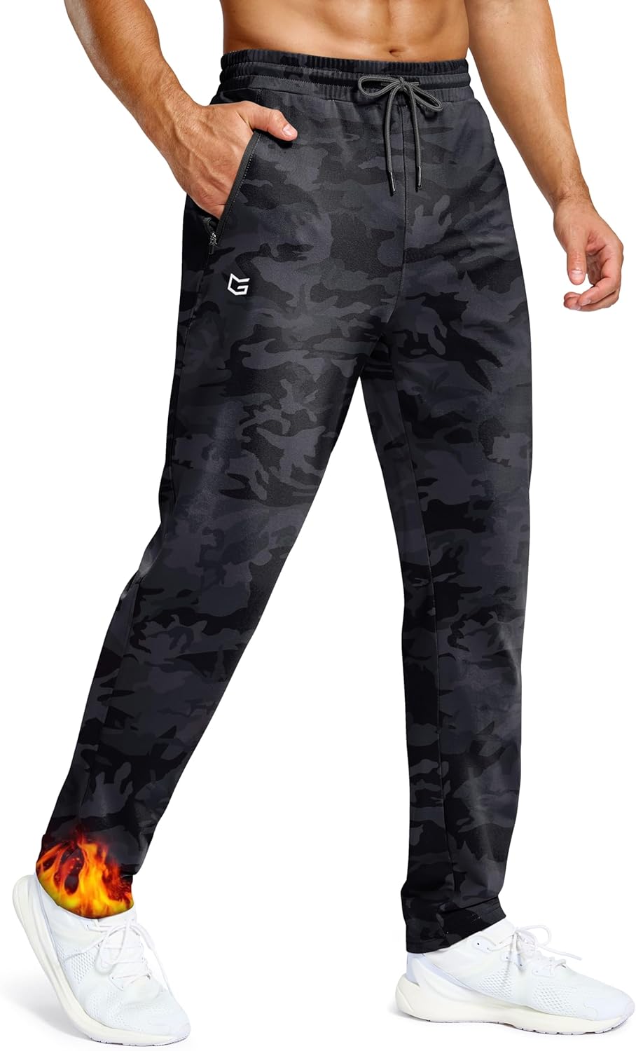 Men's Fleece Lined Winter Pants for Tall Men with Zipper Pockets