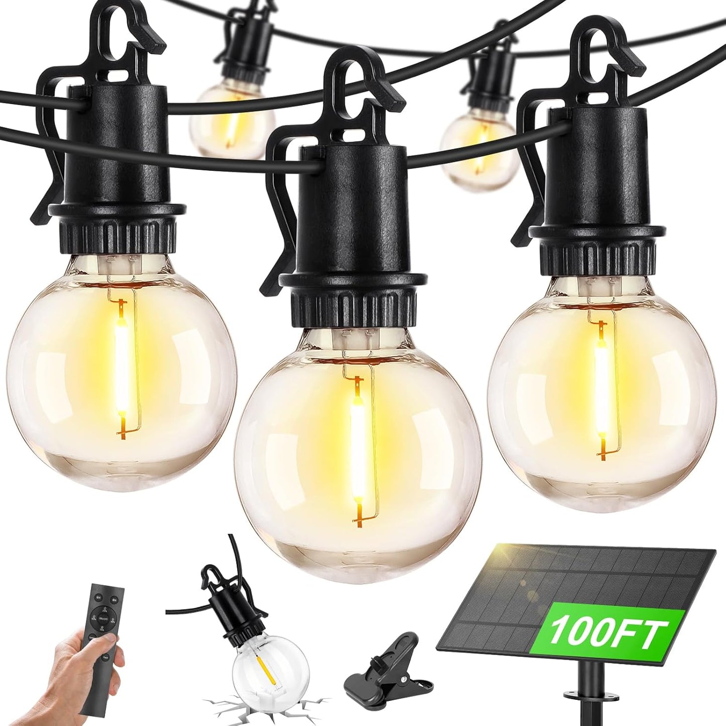 100FT Solar Lights Outdoor String Lights for Cozy Ambiance