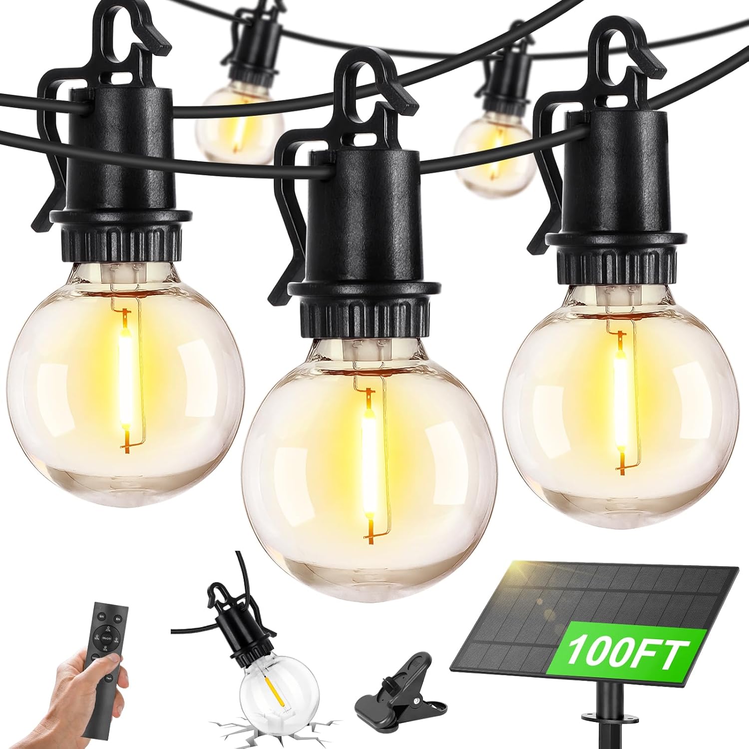 100FT Solar Lights Outdoor String Lights for Cozy Ambiance