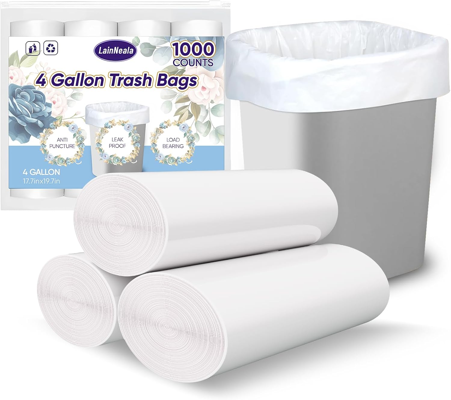 Small Trash Bags 4 Gallon - 1000 Count for Daily Use