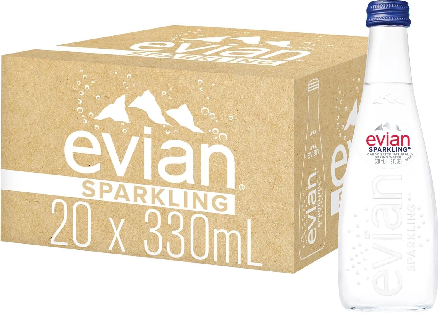 evian Sparkling Carbonated Natural Water in Glass Bottles