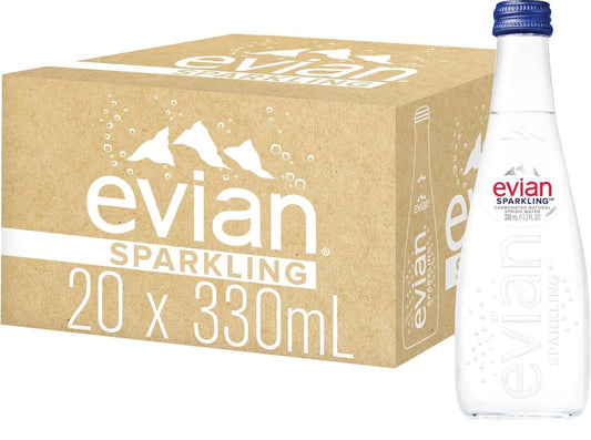 evian Sparkling Carbonated Natural Water in Glass Bottles