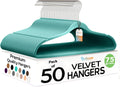 Velvet Slim Hangers 50 Pack Teal - Space Saving Non Slip Set