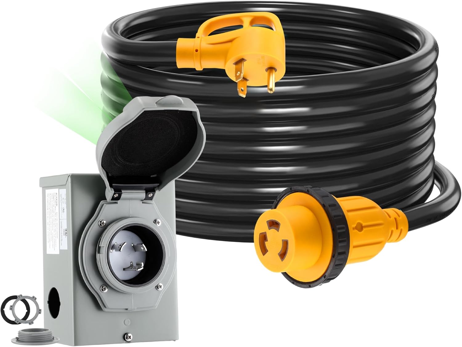 25FT 30 Amp RV Generator Cord with Power Inlet Box for Safety