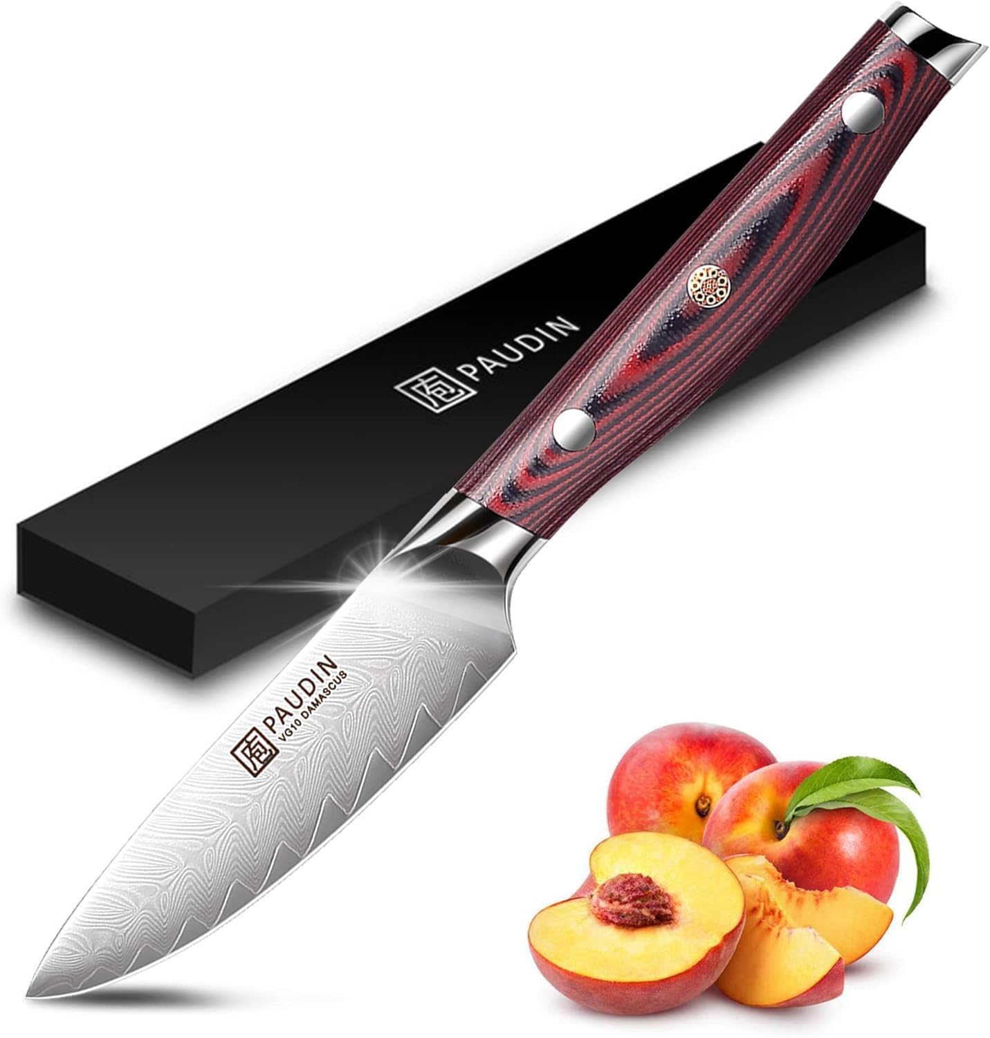 PAUDIN 3.5 Inch Paring Knife with Damascus Steel Blade