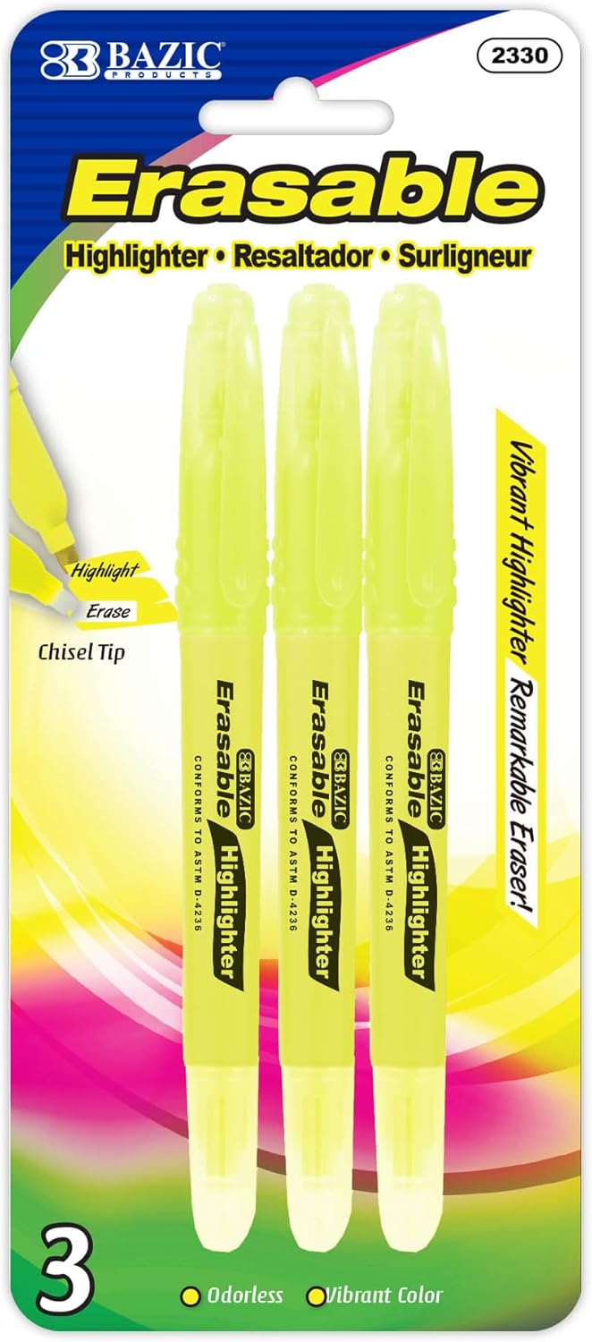 BAZIC Erasable Highlighter Set with Dual Tip for Versatile Use