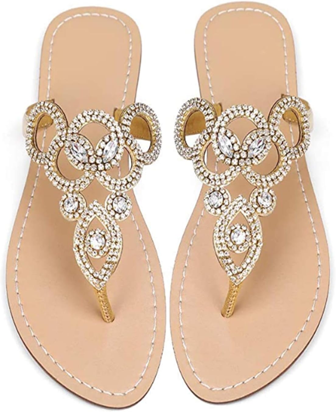 AIJIVOU Women's Rhinestone Flat Sandals for Summer Beach Fun