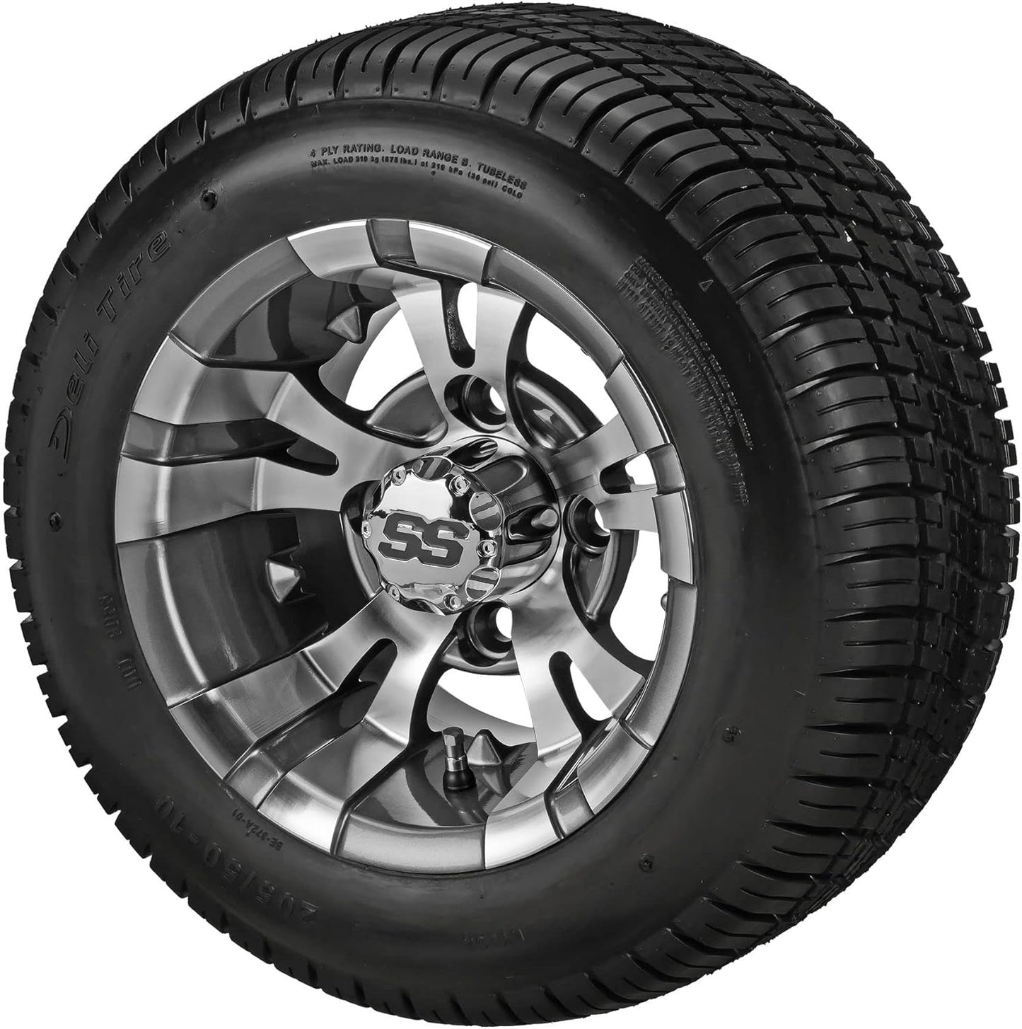 10in Warlock Gun Metal Gray Golf Cart Tire and Wheel Combo