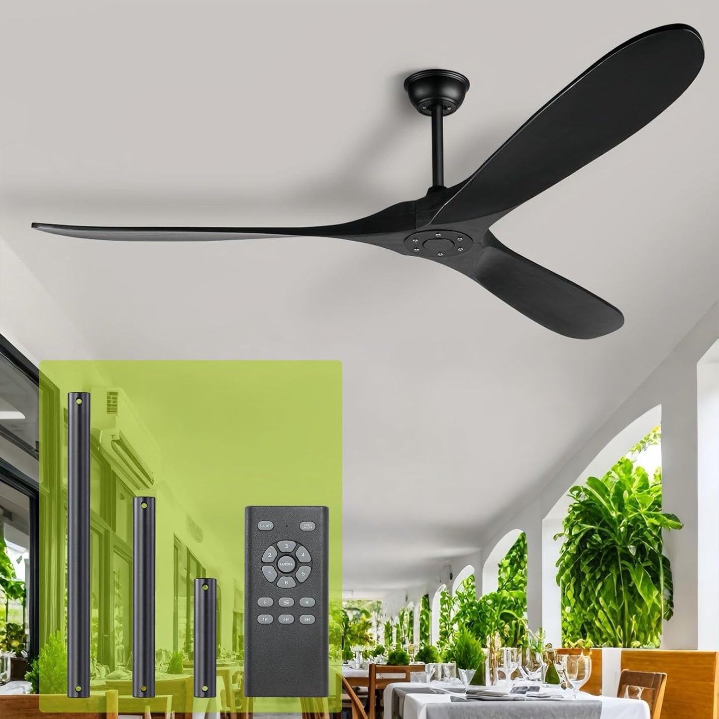 Black 60 Inch Ceiling Fan No Light for Modern Indoor Outdoor Use