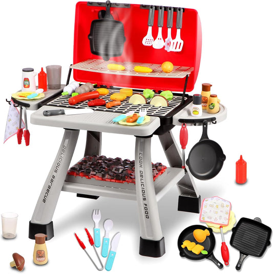 Interactive Kids Play Kitchen Set w/ Grill & Smoke Effect