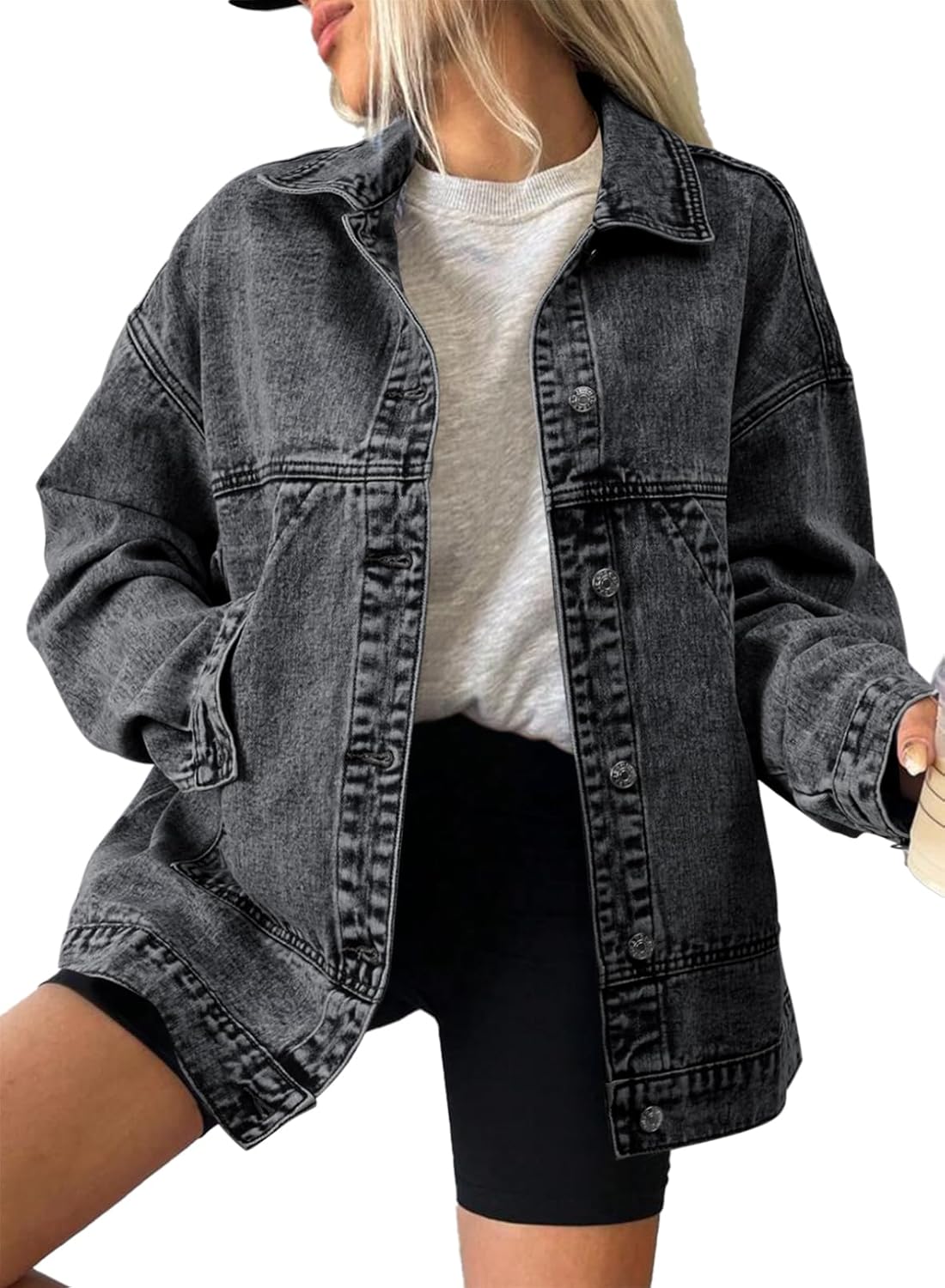 SHEWIN Womens Denim Jacket Casual Long Sleeve with Pockets