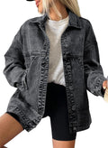 Womens Denim Jacket Casual Long Sleeve Drop Shoulder Button Front Jean