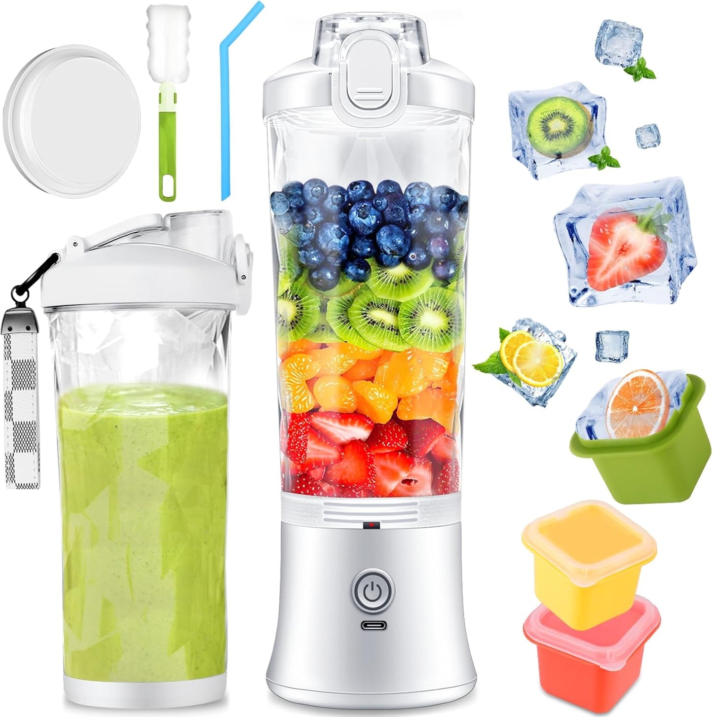 Powerful 6-Blade Portable Blender - USB Rechargeable - White