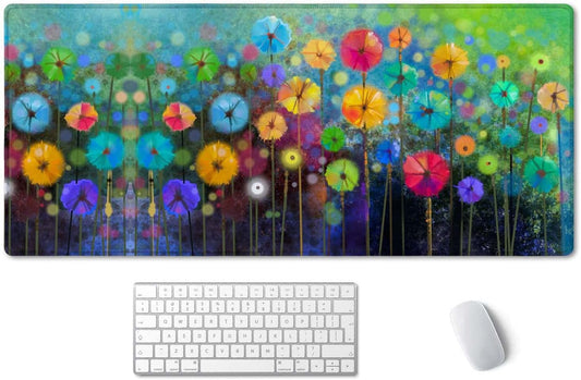 Large Non-Slip Gaming Desk Mat 35.5x15.7 in - Watercolor Floral
