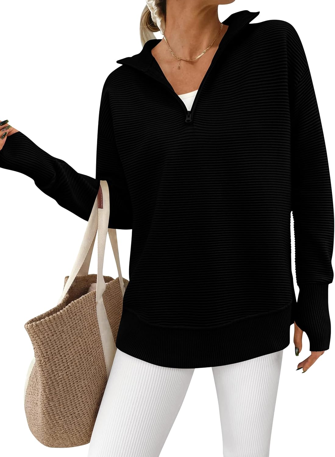 PRETTYGARDEN Womens Long Sleeve Quarter Zip Pullover Sweater