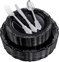 Black Silver Plastic Plates & Silverware Set - Elegant Disposable