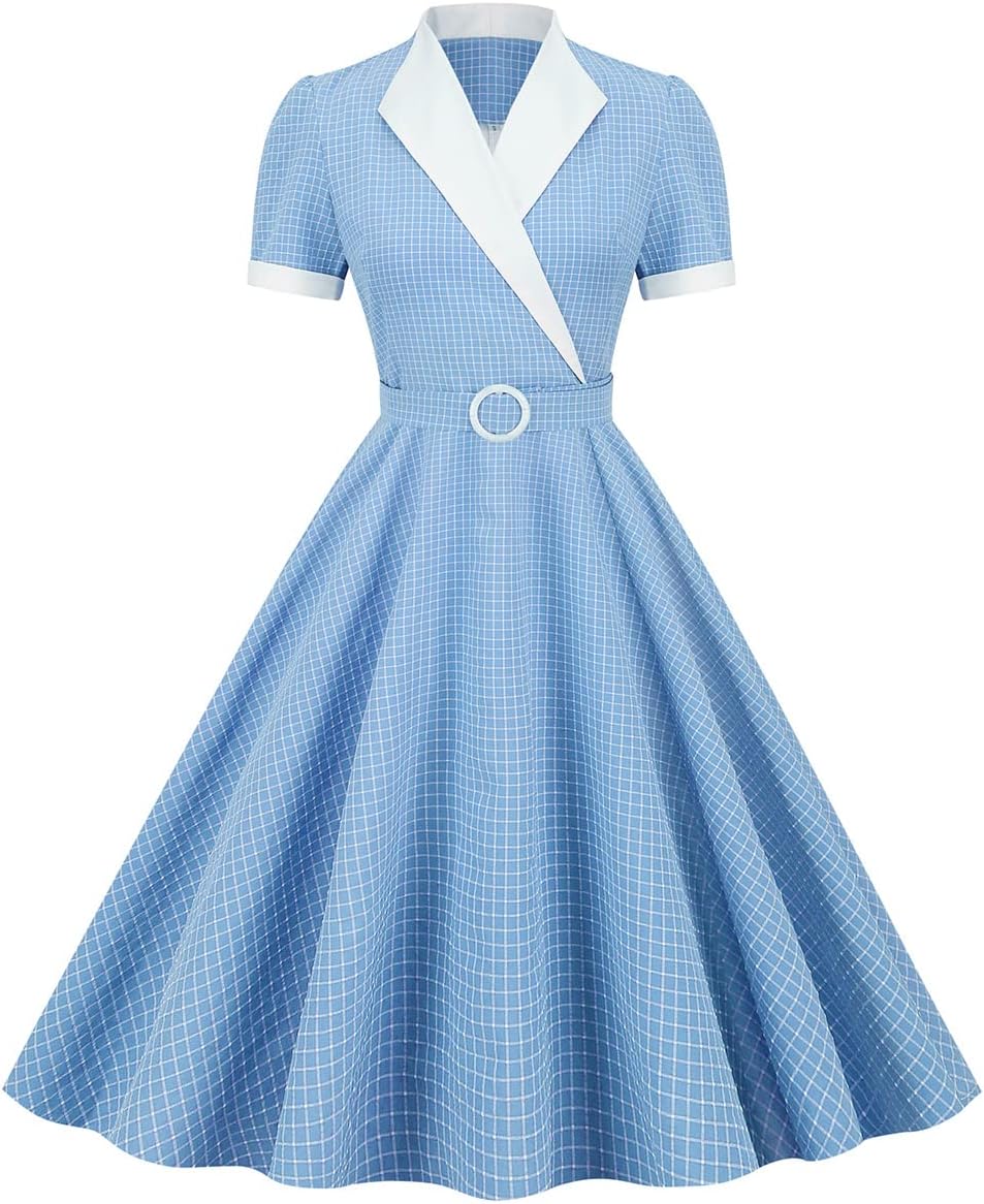 Women Vintage 1950s Retro Cocktail Party Swing Dress with Belt