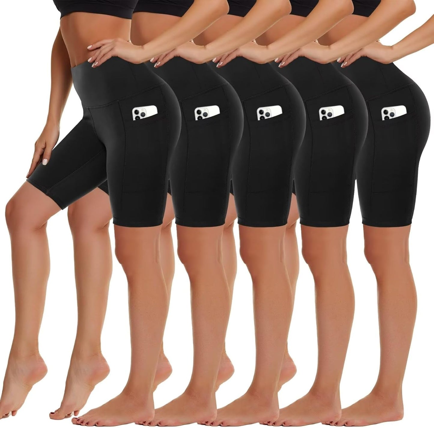 5 Pack Biker Shorts with Pockets for Women - High Waist Comfort
