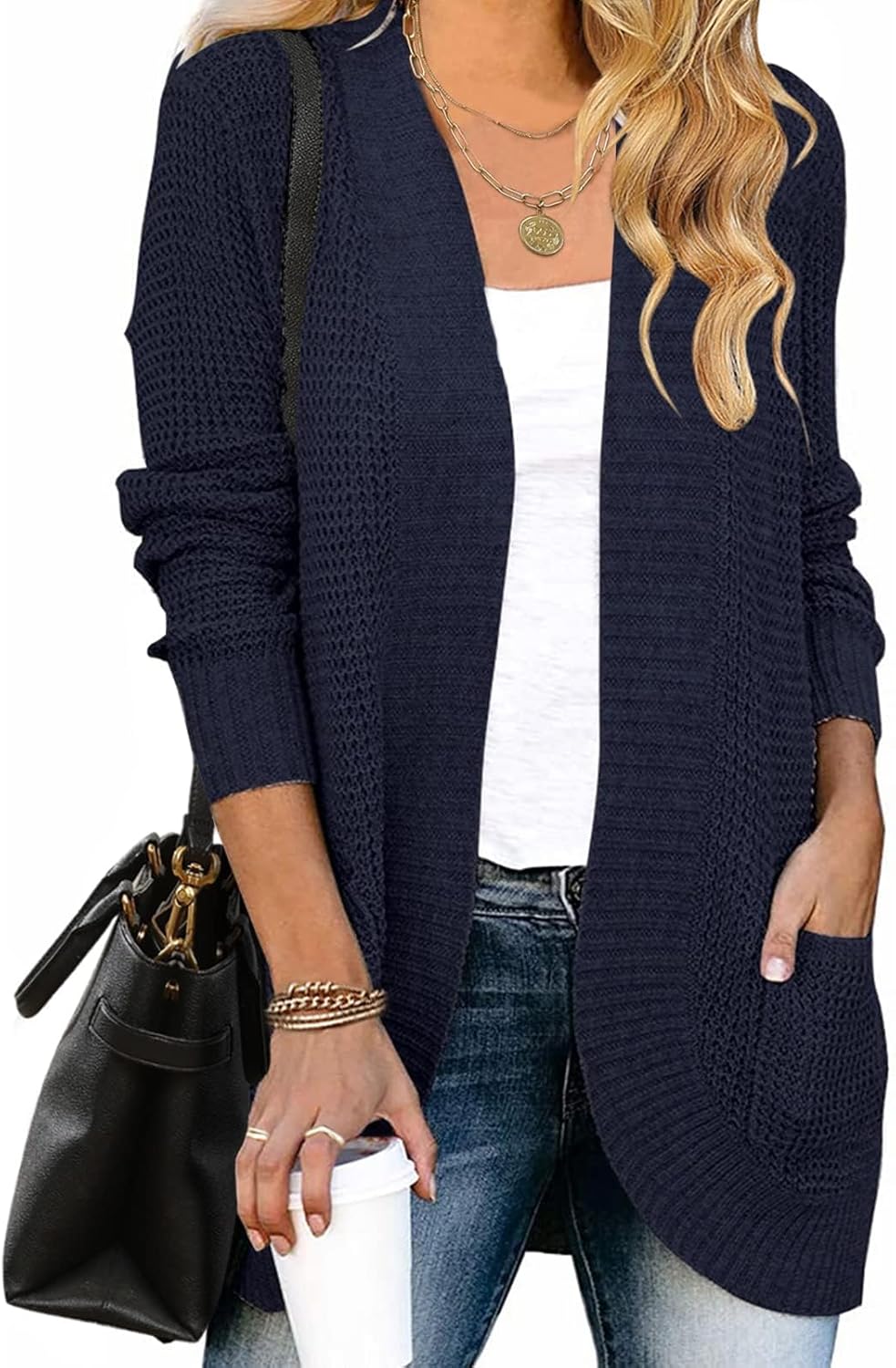 ZESICA Women's Long Sleeve Open Front Casual Knit Cardigan