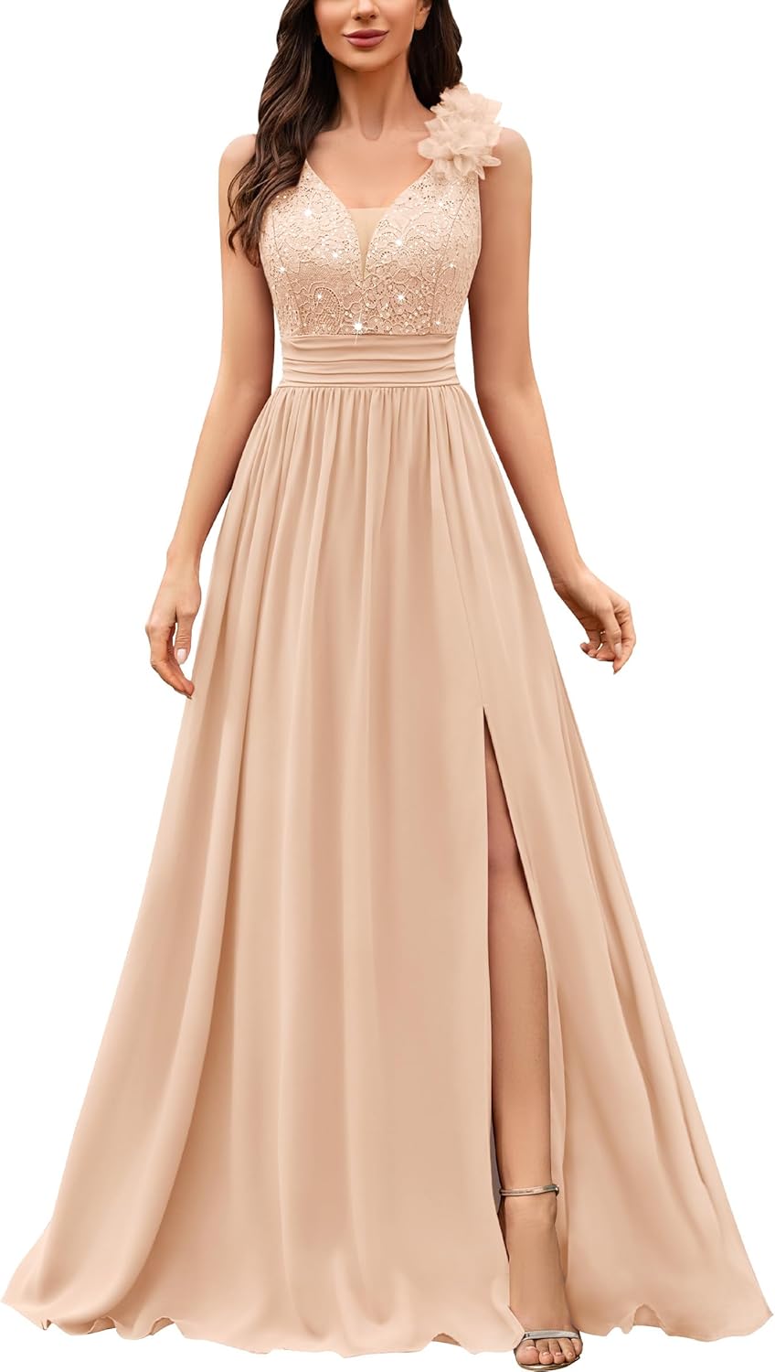 Miusol Women's Vintage V-Neck Sleeveless Sequined Maxi Dress