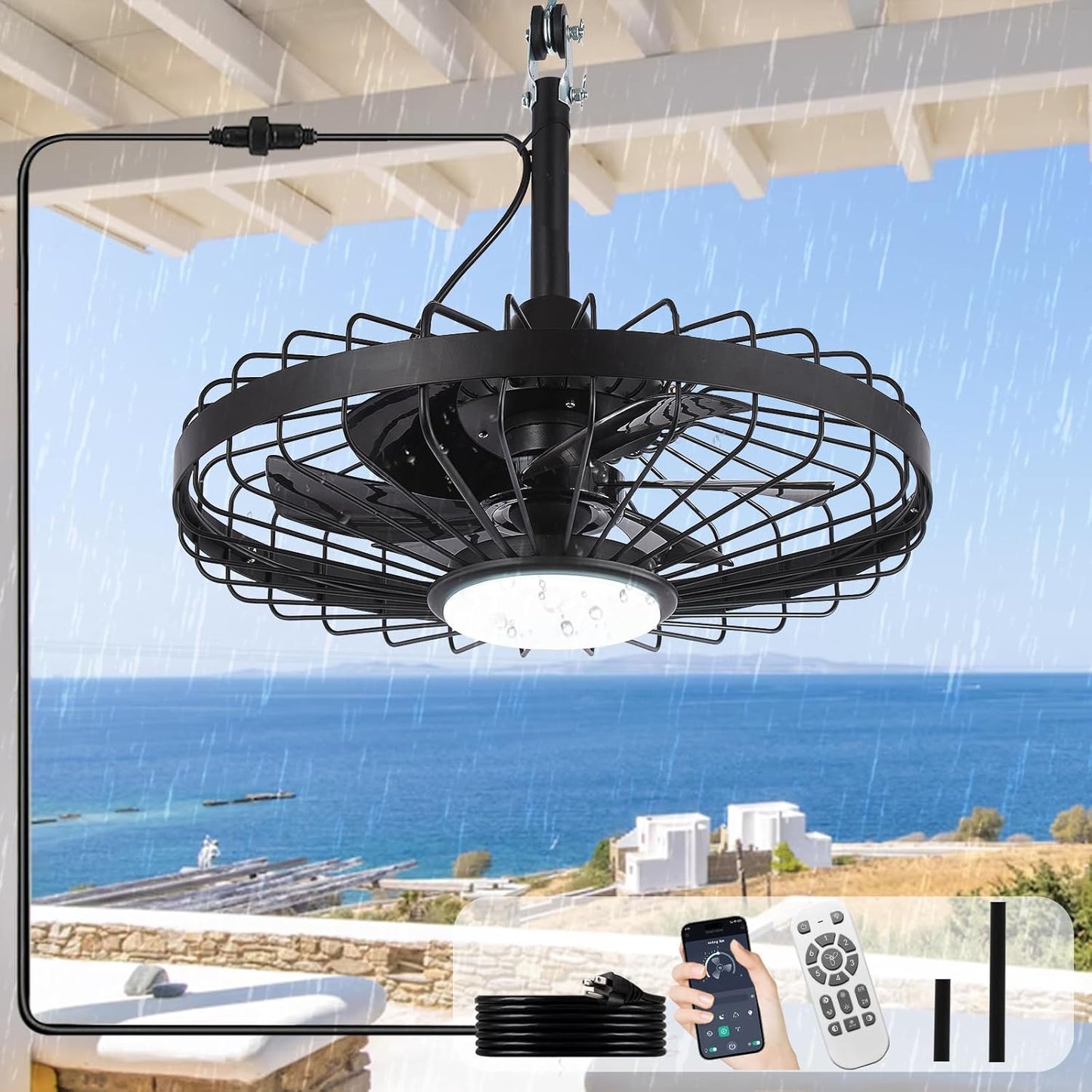 Depuley Outdoor Ceiling Fan with Light: Waterproof 20 Inch Fan