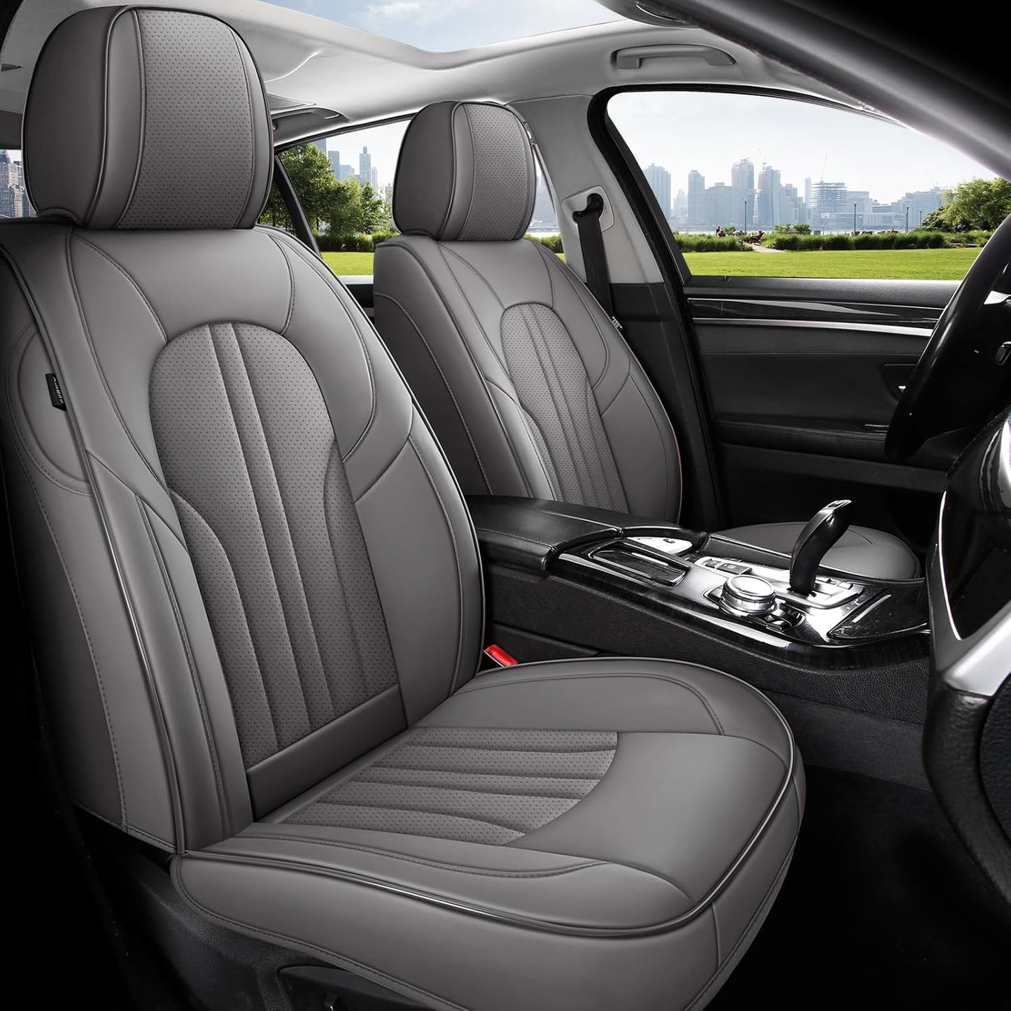 Comfortable Leather Car Seat Covers for Front Seats - Gray
