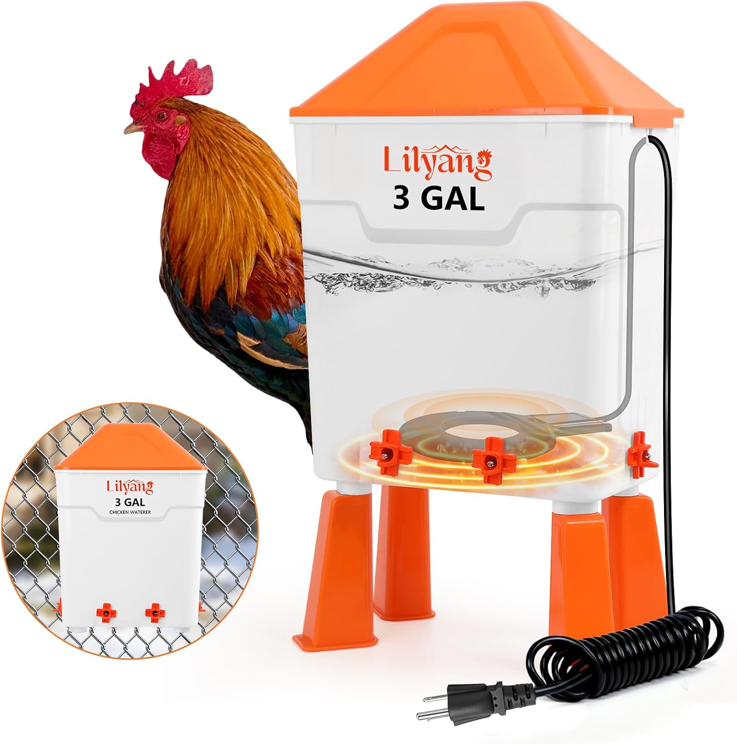 Heated Chicken Waterer 3 Gallon with Thermostat Control
