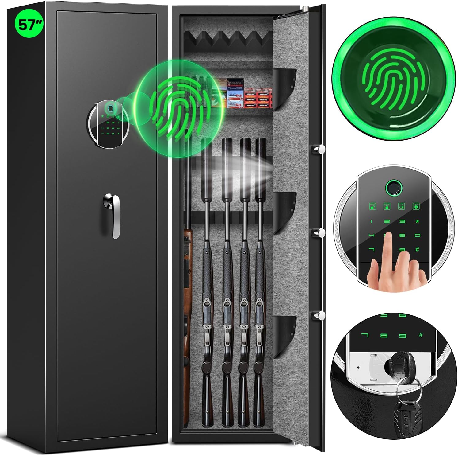 Fireproof Rifle Gun Safe with Biometric Access and Alarm System