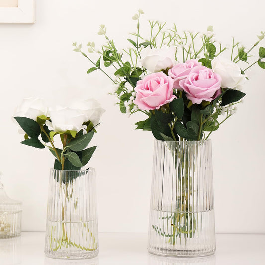 Ribbed Flower Vases Set of 2 for Modern Home Decor