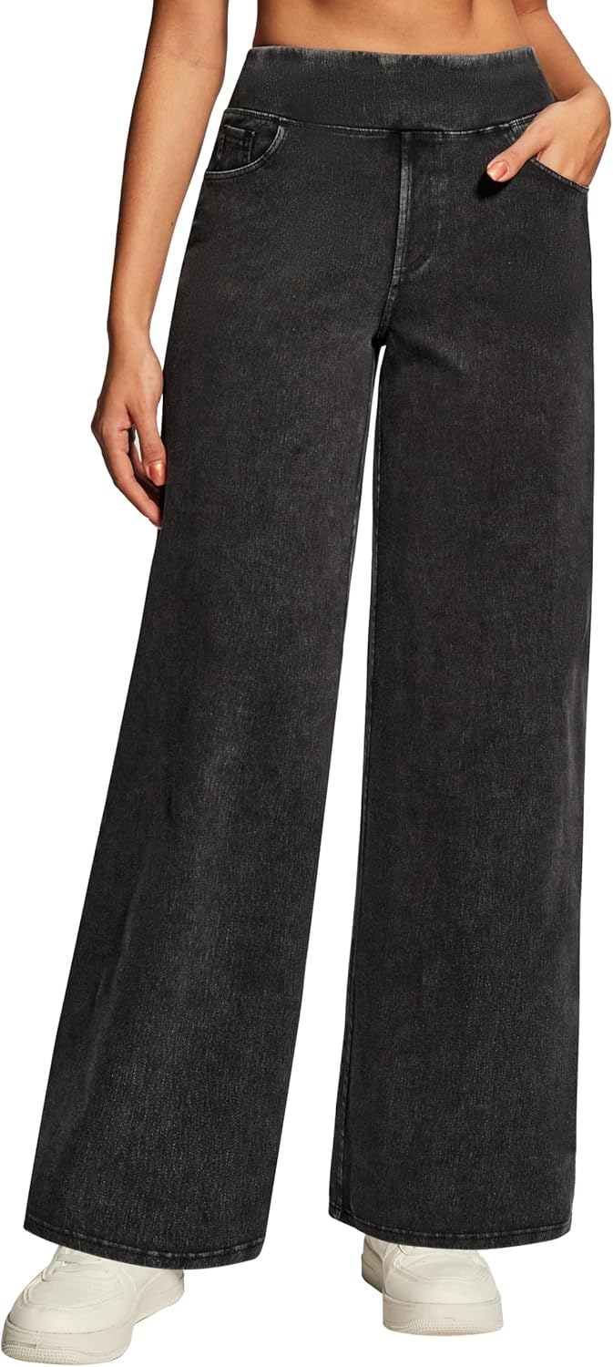 Heathyoga Wide Leg Jeans for Women - High Waist Stretchy Denim