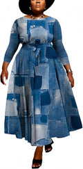 Women Plus Size Formal A Line Maxi Dress - Elegant Tie Waist