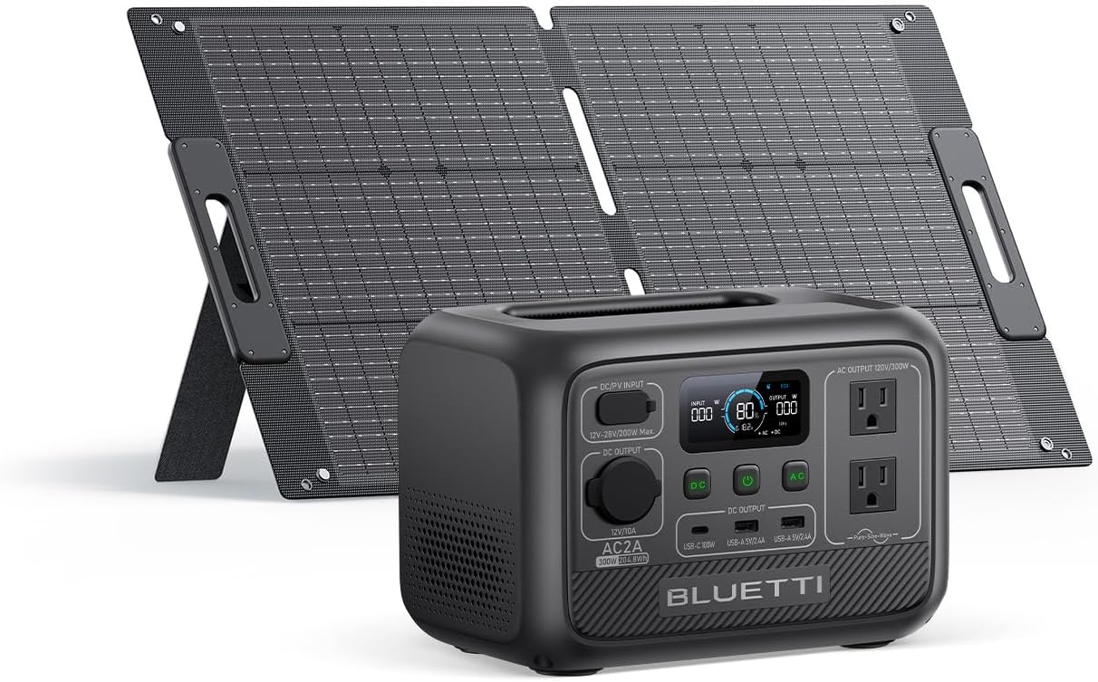 BLUETTI AC2A Solar Generator with 100W Solar Panel Included