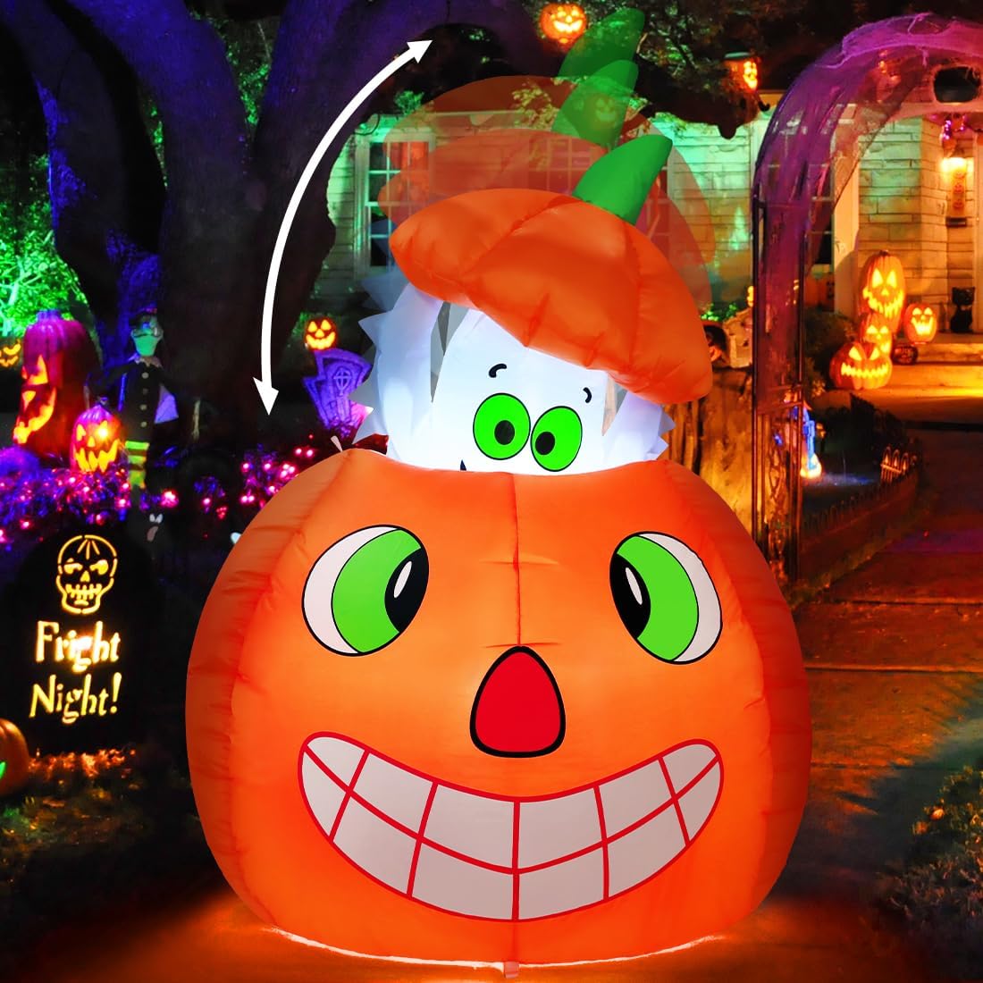 5 FT Halloween Inflatables Animated Pumpkin Ghost for Yard Decor