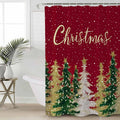 Red Christmas Tree Shower Curtain Set - Waterproof Holiday Bath
