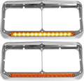 Partsam 2x Headlight Bezel with 12in Amber LED Light Strip - Chrome