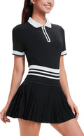 Tennis Skirt Set for Women Zipper Color Block High Waisted - Versatile