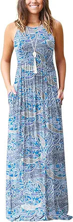 GRECERELLE Women's Sleeveless Racerback Maxi Dress with Pockets