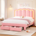 Full Upholstered LED Bed Frame with Drawers - Pink Velvet Storage Bed