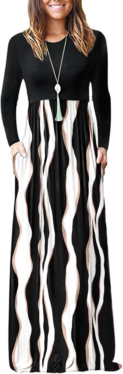 AUSELILY Women's Long Sleeve Casual Maxi Dress with Pockets