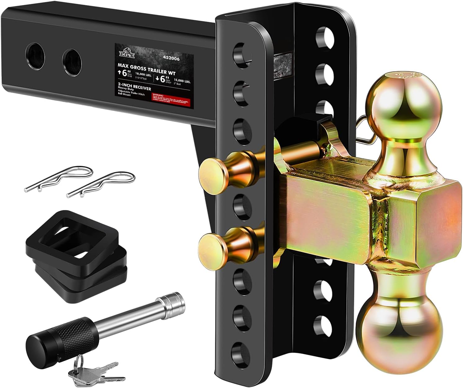 Adjustable Trailer Hitch for 2-Inch Receiver with 6-Inch Drop