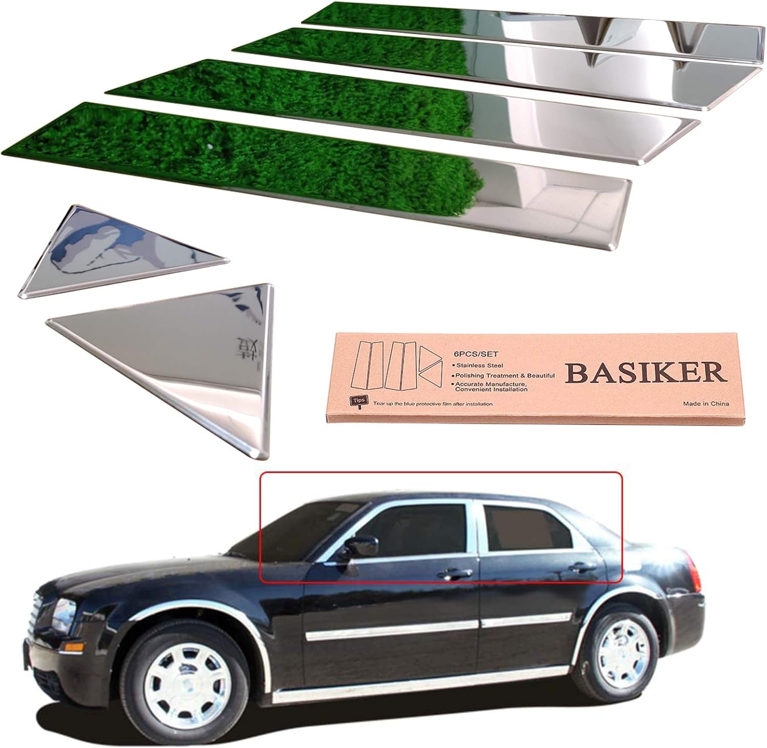 BASIKER Car Door Chrome Pillar Covers Trim for Chrysler 300