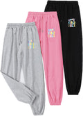 Girls Sweatpants Joggers 3 Pack - Comfortable High Waist Baggy Fit Two