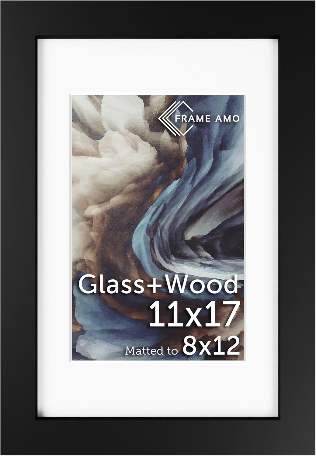 Black Solid Wood Poster Frame with White Mat for 8x12 Images